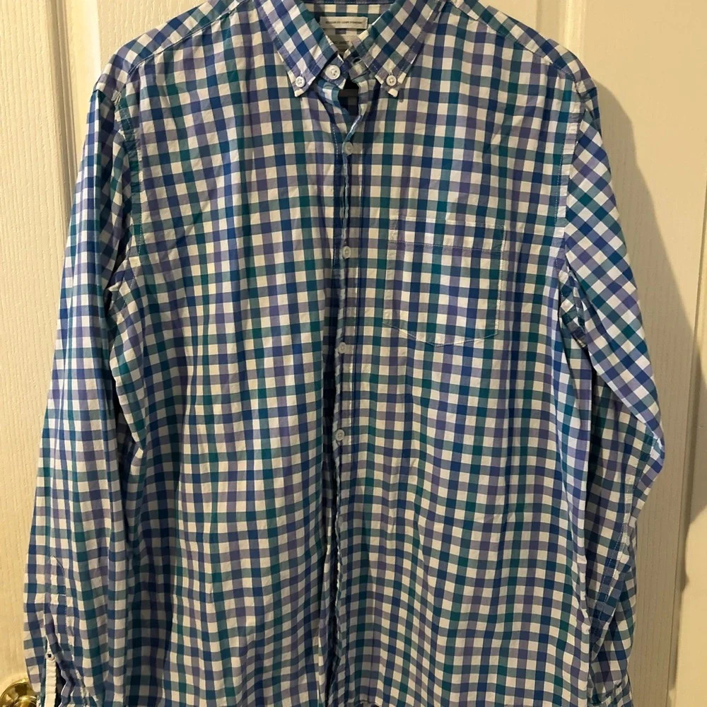 Old Navy Blue /white Checkered Button Down Long Sleeve Shirt Size Large